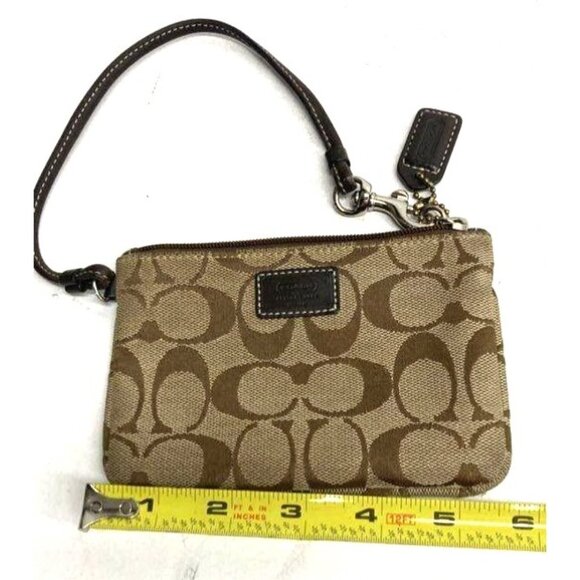 Coach Signature Brown Canvas Wristlet With Leather Trim & Zip Closure - Picture 2 of 4